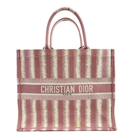 Christian Dior Bayadere Stripe Large Book Tote D-Stripes Embroidery Pink - Picture 1 of 14